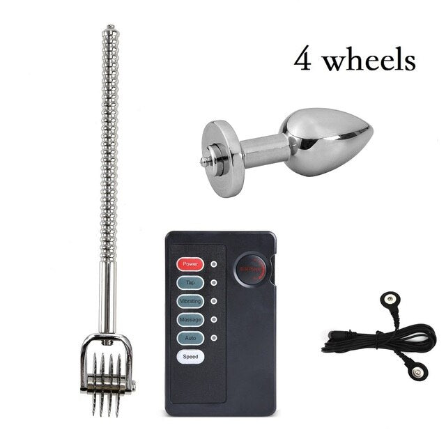 Electric Shock Stimulation Device - Anal Butt Plug and Pinwheel Roller - SpikedChastity