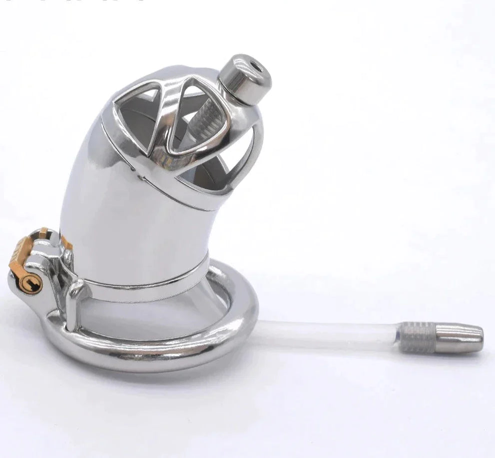 Metal Chastity Cage with Silicone Catheter Urethral Cock Cage For Men