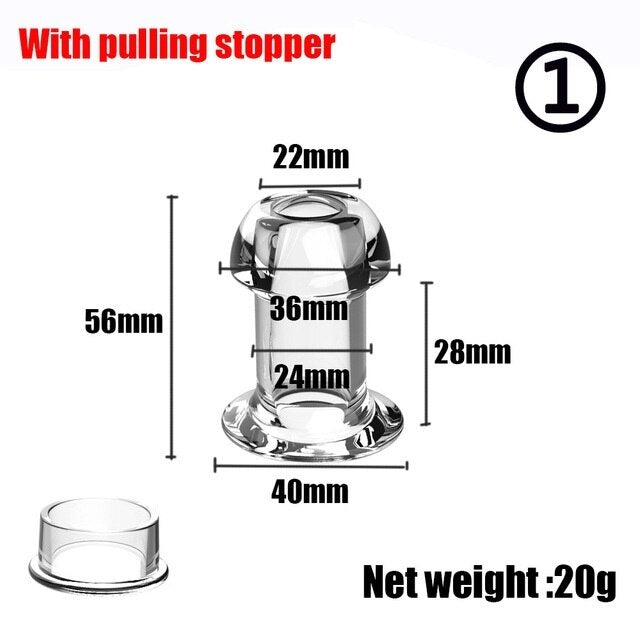 Gray Transparent Hollow Butt Plug with Stopper - SpikedChastity