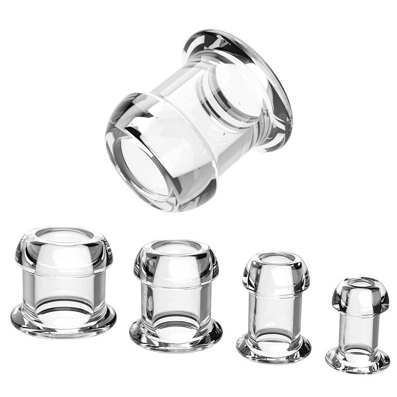 Gray Transparent Hollow Butt Plug with Stopper - SpikedChastity