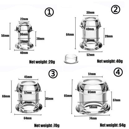 Gray Transparent Hollow Butt Plug with Stopper - SpikedChastity