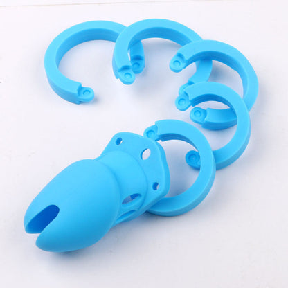 Soft Silicone Chastity Cage Set with 5 Penis Rings - SpikedChastity