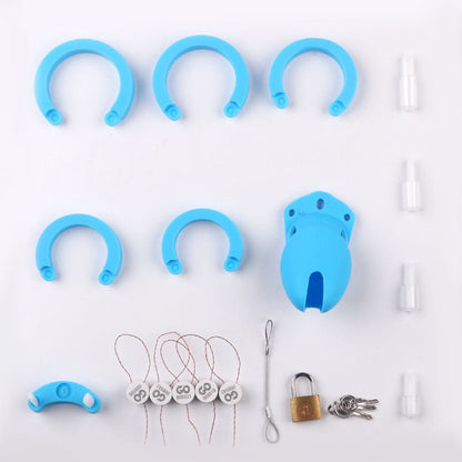 Soft Silicone Chastity Cage Set with 5 Penis Rings - SpikedChastity