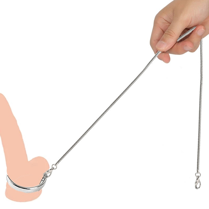 Male Ball Scrotum Stretcher Cock Ring Chain - SpikedChastity