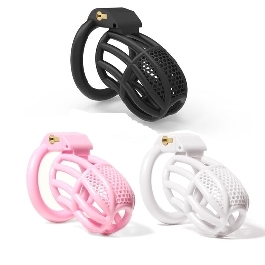 Small Chastity Cage Set with 4 Rings - Pink/Black/White - SpikedChastity