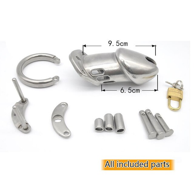 Male Chastity Device - Stainless Steel Chrome Plated Metal Cock Cage with Lock - SpikedChastity