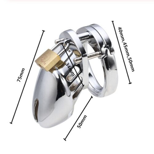 Male Chastity Device - Stainless Steel Chrome Plated Metal Cock Cage with Lock - SpikedChastity