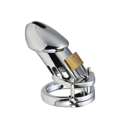 Male Chastity Device - Stainless Steel Chrome Plated Metal Cock Cage with Lock - SpikedChastity