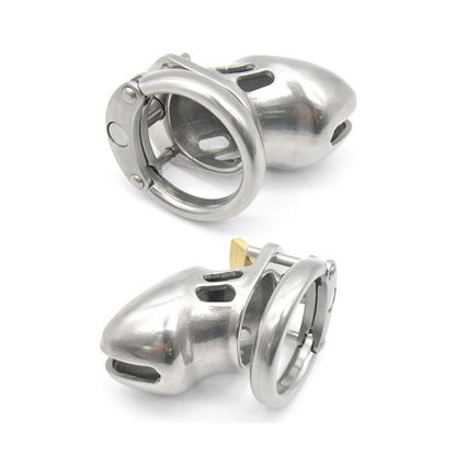 Male Chastity Device - Stainless Steel Chrome Plated Metal Cock Cage with Lock - SpikedChastity