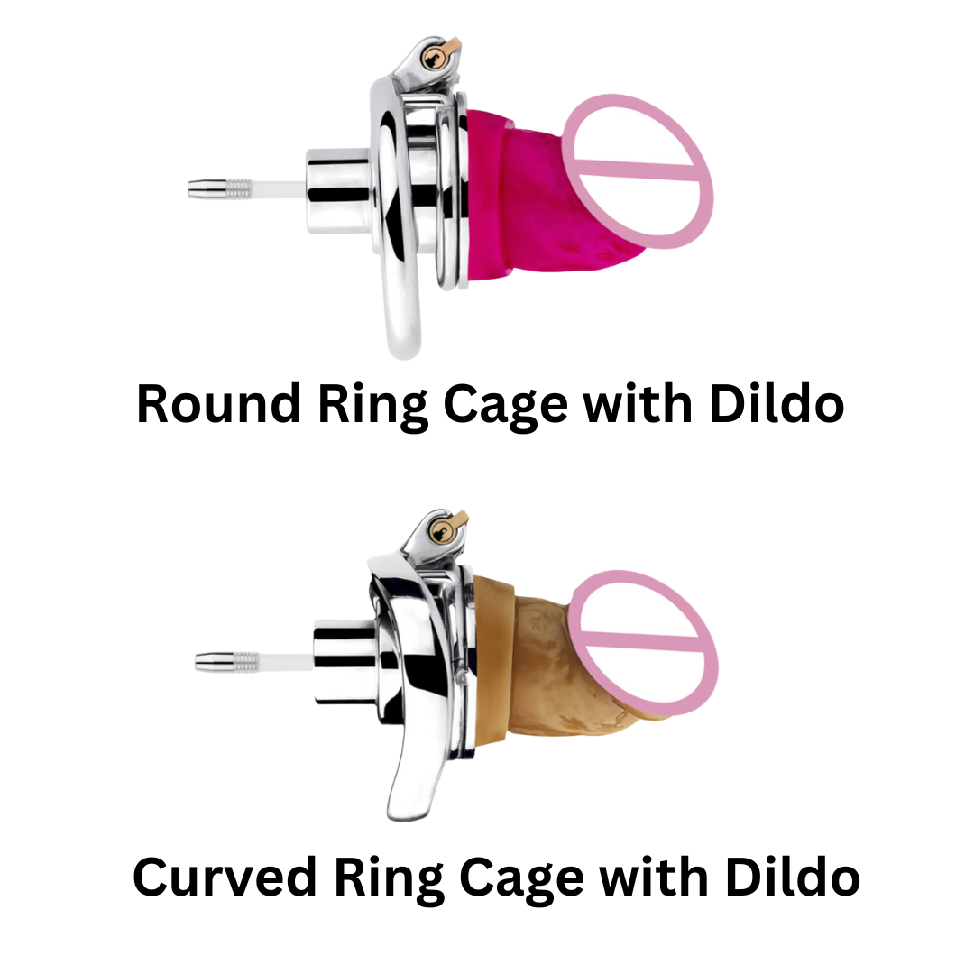 Inverted Chastity Cage with Detachable Dildo and Silicone Urethral Tube - SpikedChastity