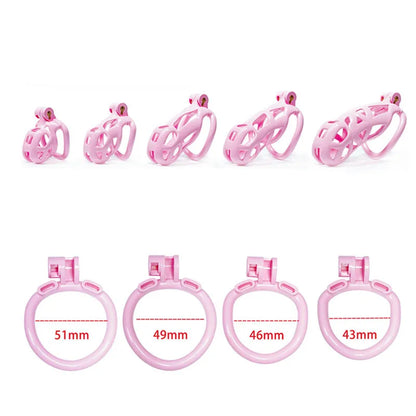 Pink Cobra Chastity Cage With 4 Rings - SpikedChastity