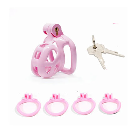 Pink Cobra Chastity Cage With 4 Rings - SpikedChastity