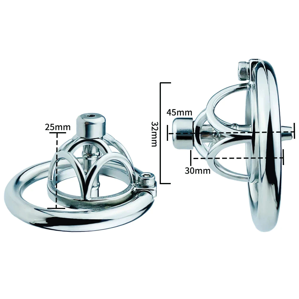 Tiny Metal Chastity Cage with Catheter - SpikedChastity