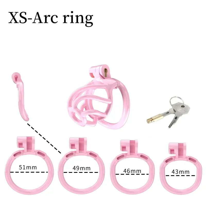 New Spiral Cobra Pink Chastity Cage Set with 4  Penis Rings - SpikedChastity