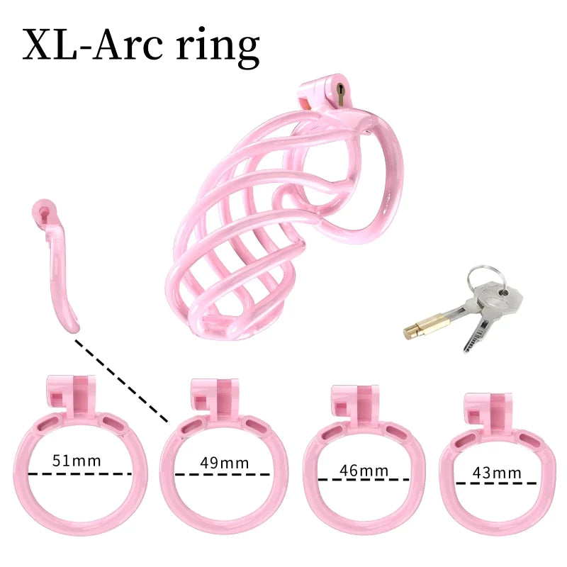 New Spiral Cobra Pink Chastity Cage Set with 4  Penis Rings - SpikedChastity