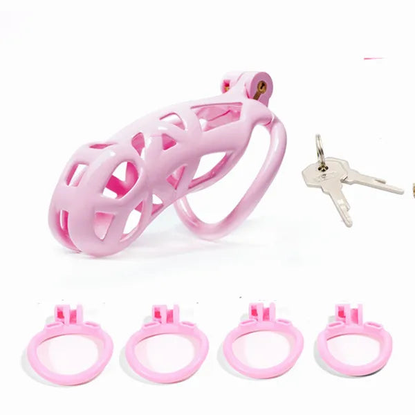 Pink Cobra Chastity Cage With 4 Rings - SpikedChastity