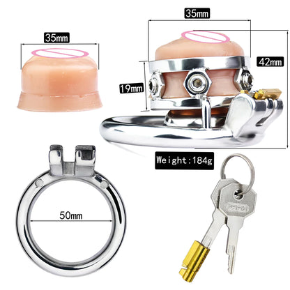 Vagina Shape Sissy Metal Chastity Cage with Urinal Hole - InvertedChastity