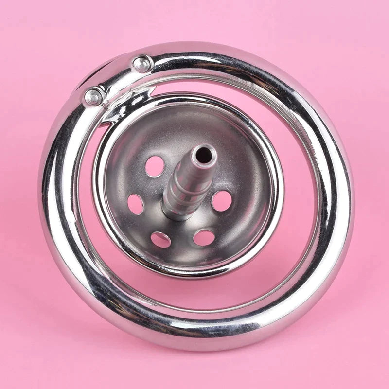 Small Metal Chastity Cage with Catheter - SpikedChastity