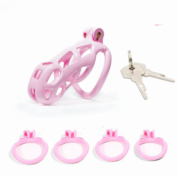 Pink Cobra Chastity Cage With 4 Rings - SpikedChastity