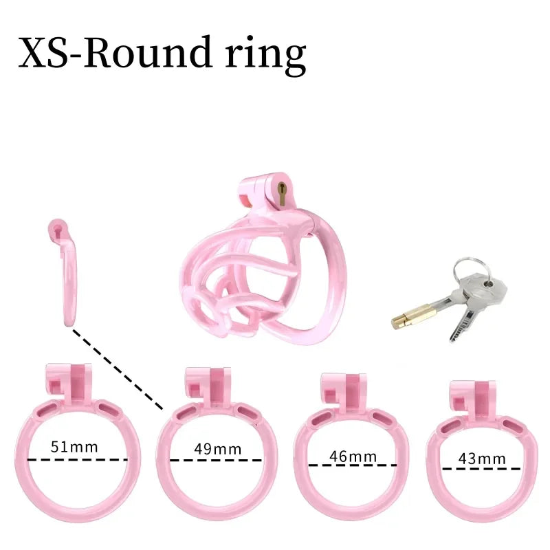 New Spiral Cobra Pink Chastity Cage Set with 4  Penis Rings - SpikedChastity