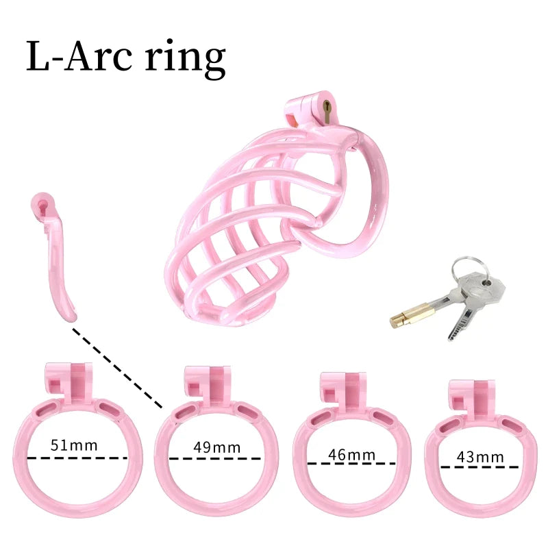 New Spiral Cobra Pink Chastity Cage Set with 4  Penis Rings - SpikedChastity