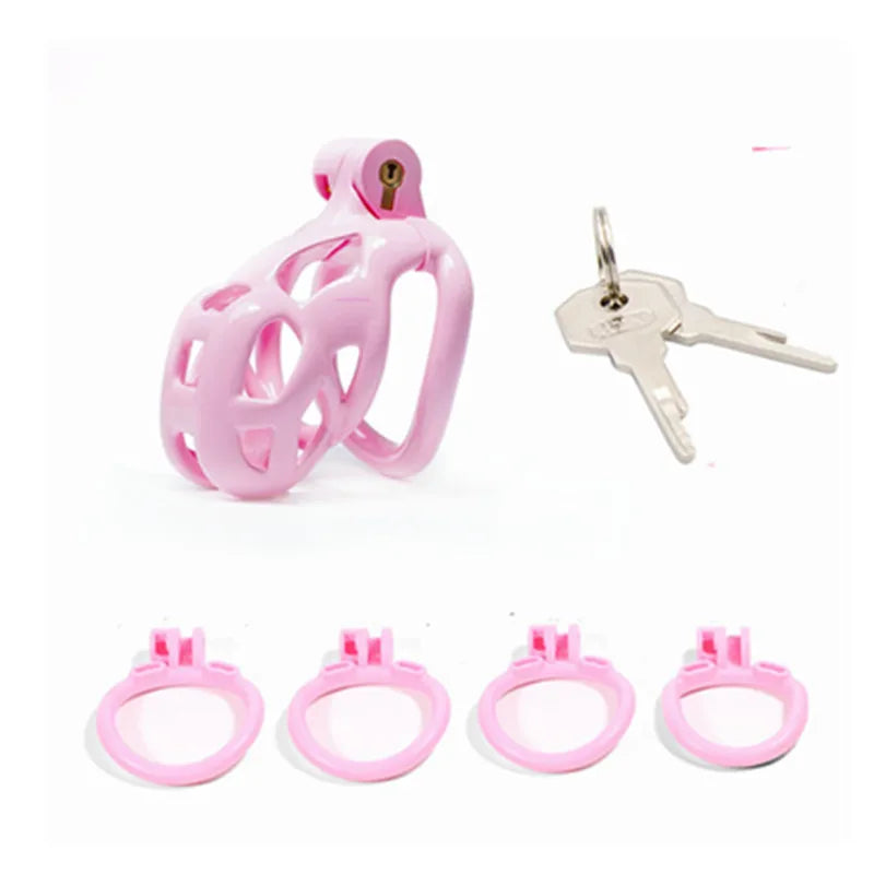 Pink Cobra Chastity Cage With 4 Rings - SpikedChastity