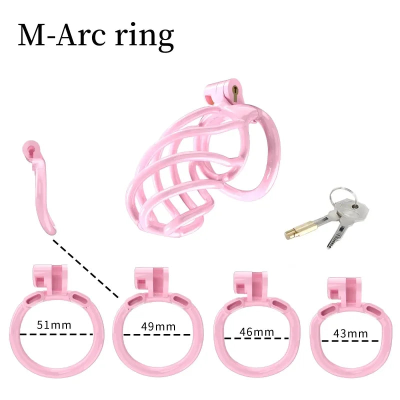 New Spiral Cobra Pink Chastity Cage Set with 4  Penis Rings - SpikedChastity