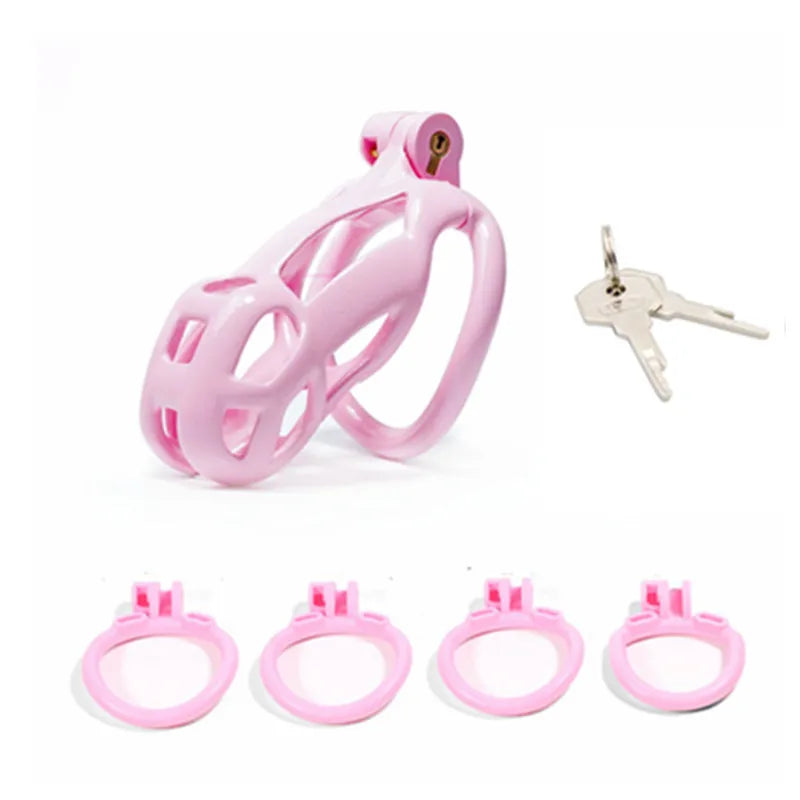 Pink Cobra Chastity Cage With 4 Rings - SpikedChastity