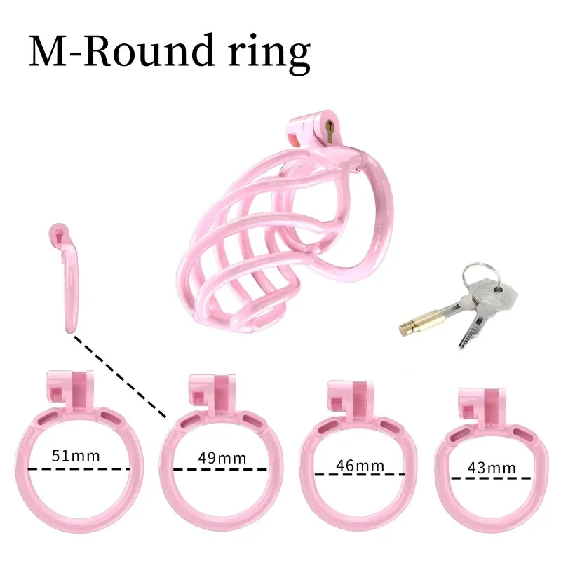 New Spiral Cobra Pink Chastity Cage Set with 4  Penis Rings - SpikedChastity