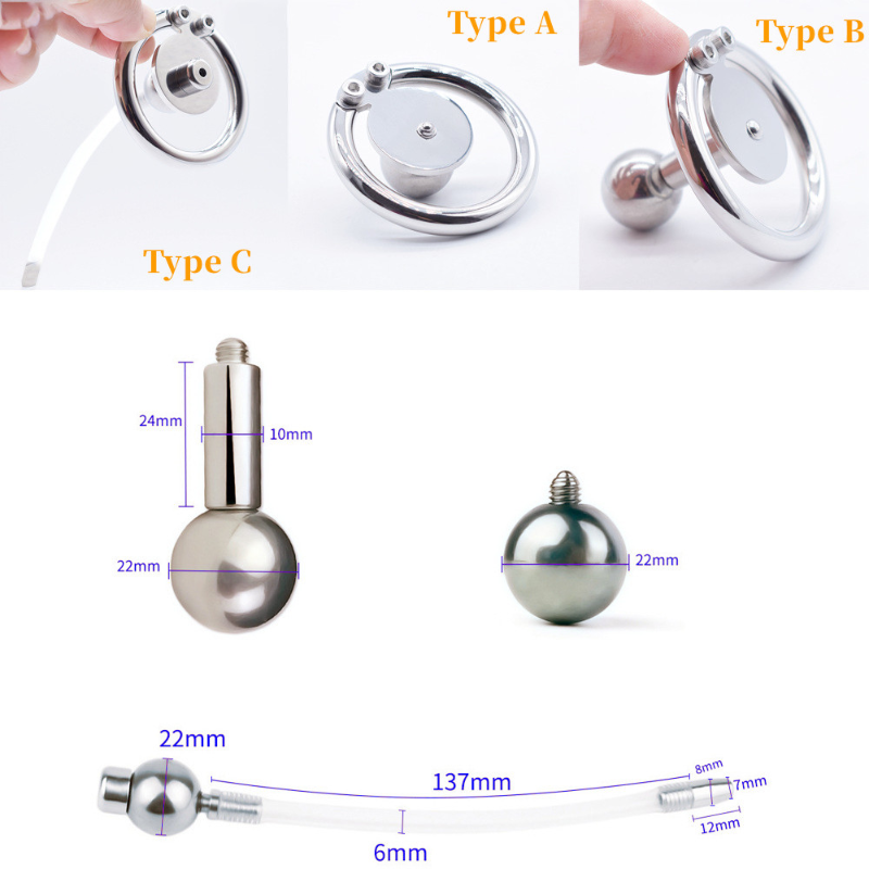 Flat Inverted Chastity Cage with Steel Ball and Metal/Silicone Catheter - SpikedChastity