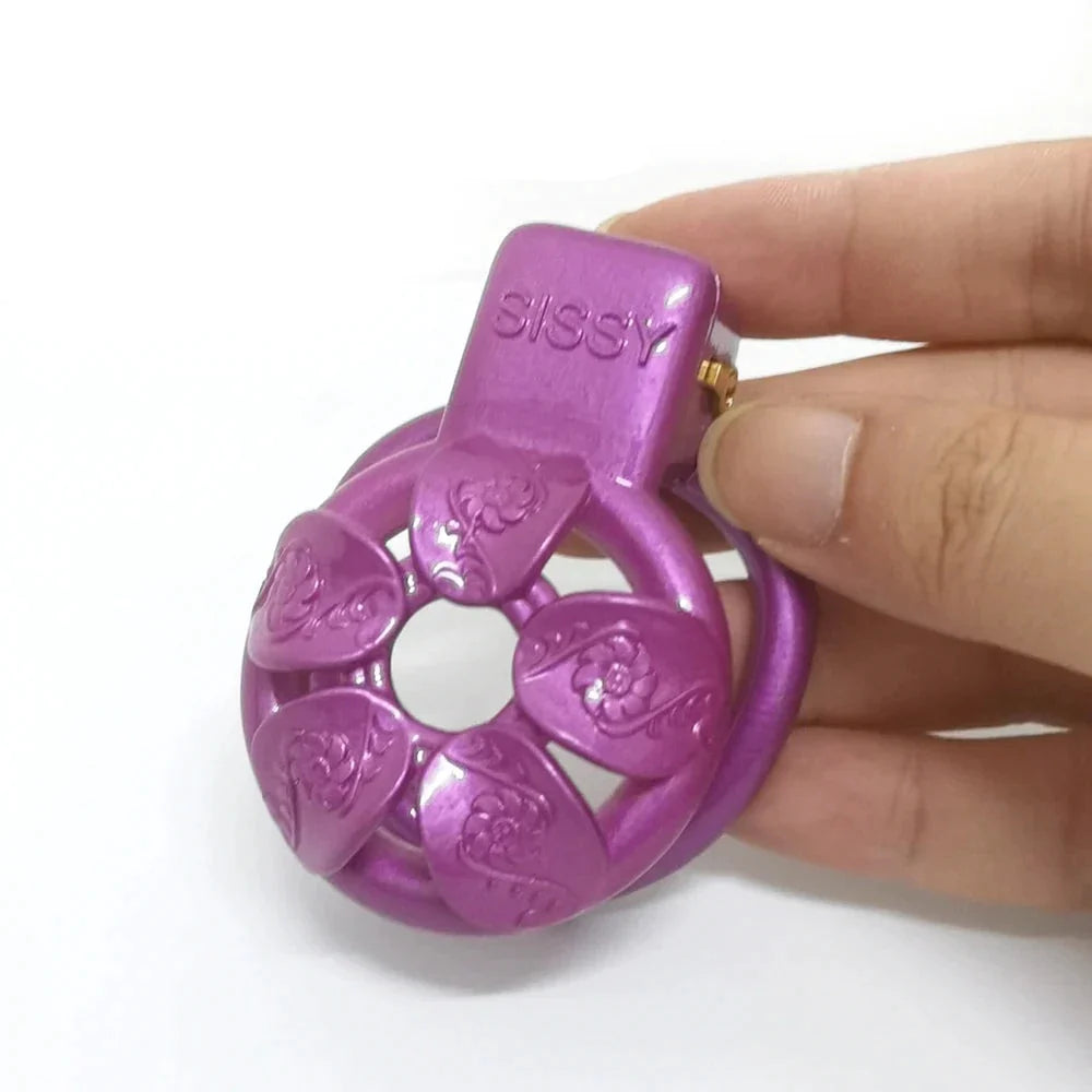 Purple Flower Sissy Chastity Cage - SpikedChastity