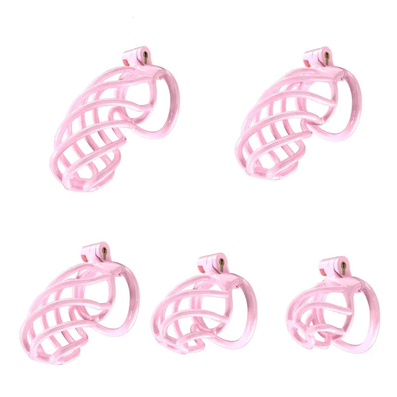 New Spiral Cobra Pink Chastity Cage Set with 4  Penis Rings - SpikedChastity