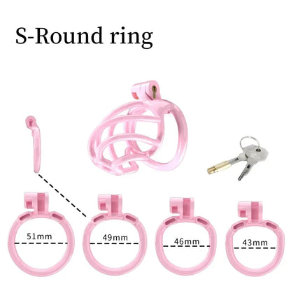 New Spiral Cobra Pink Chastity Cage Set with 4  Penis Rings - SpikedChastity