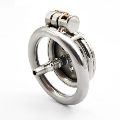 Flat Chastity Cage with Metal/Silicone Catheter and Spiked Ring - SpikedChastity