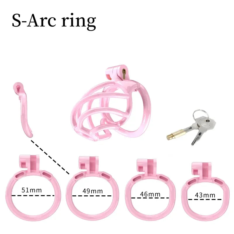 New Spiral Cobra Pink Chastity Cage Set with 4  Penis Rings - SpikedChastity