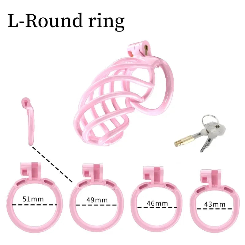 New Spiral Cobra Pink Chastity Cage Set with 4  Penis Rings - SpikedChastity