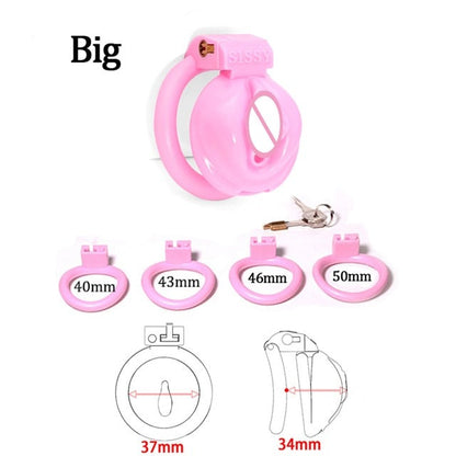 Small Pink Sissy Chastity Cage Set with 4 Rings - SpikedChastity