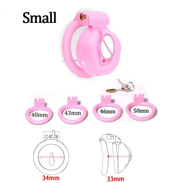 Small Pink Sissy Chastity Cage Set with 4 Rings - SpikedChastity