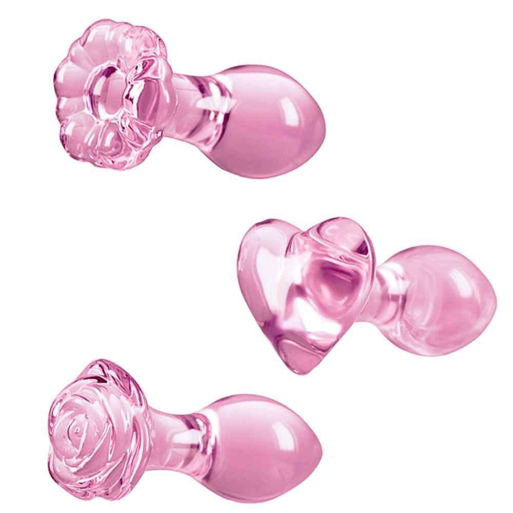 Pink Rose Heart Glass Butt Plug - SpikedChastity