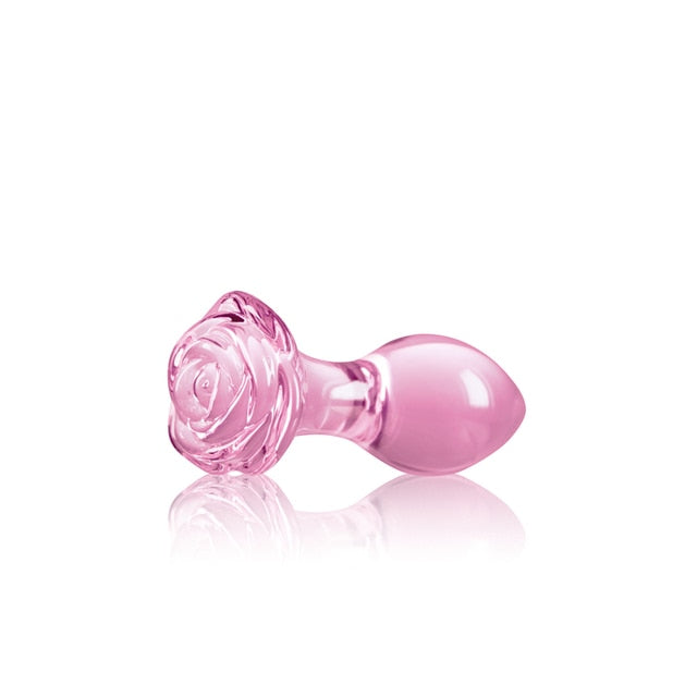 Pink Rose Heart Glass Butt Plug - SpikedChastity