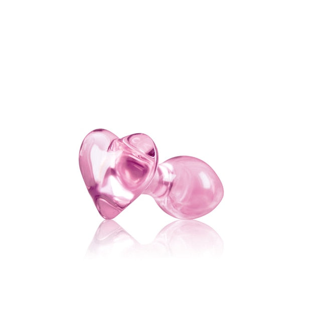 Pink Rose Heart Glass Butt Plug - SpikedChastity