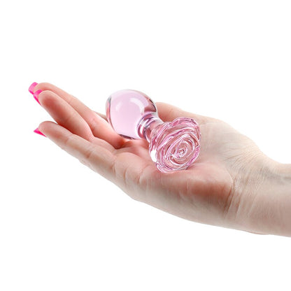 Pink Rose Heart Glass Butt Plug - SpikedChastity