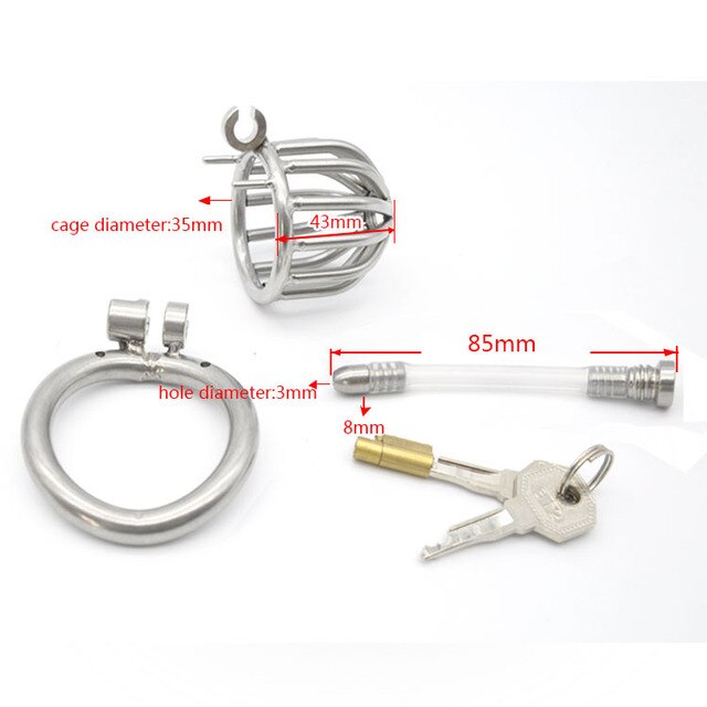 Small Metal Chastity Cage with Urinary Catheter - SpikedChastity