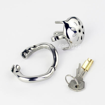 Compact Metal Chastity Cage with Catheter - SpikedChastity