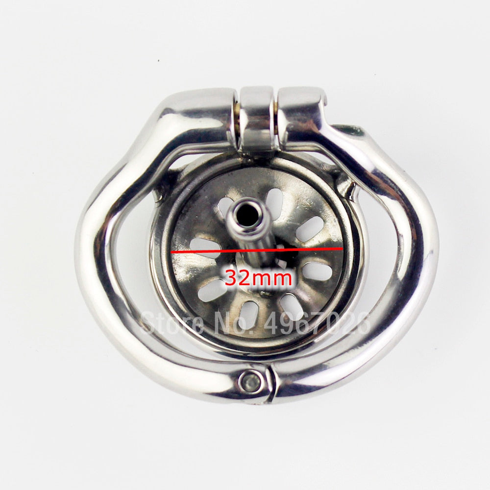 Compact Metal Chastity Cage with Catheter - SpikedChastity