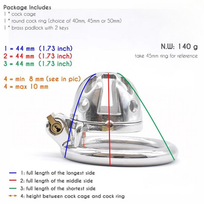 Small Metal Chastity Cage For Men in 3 Sizes with Adjustable PU Strap