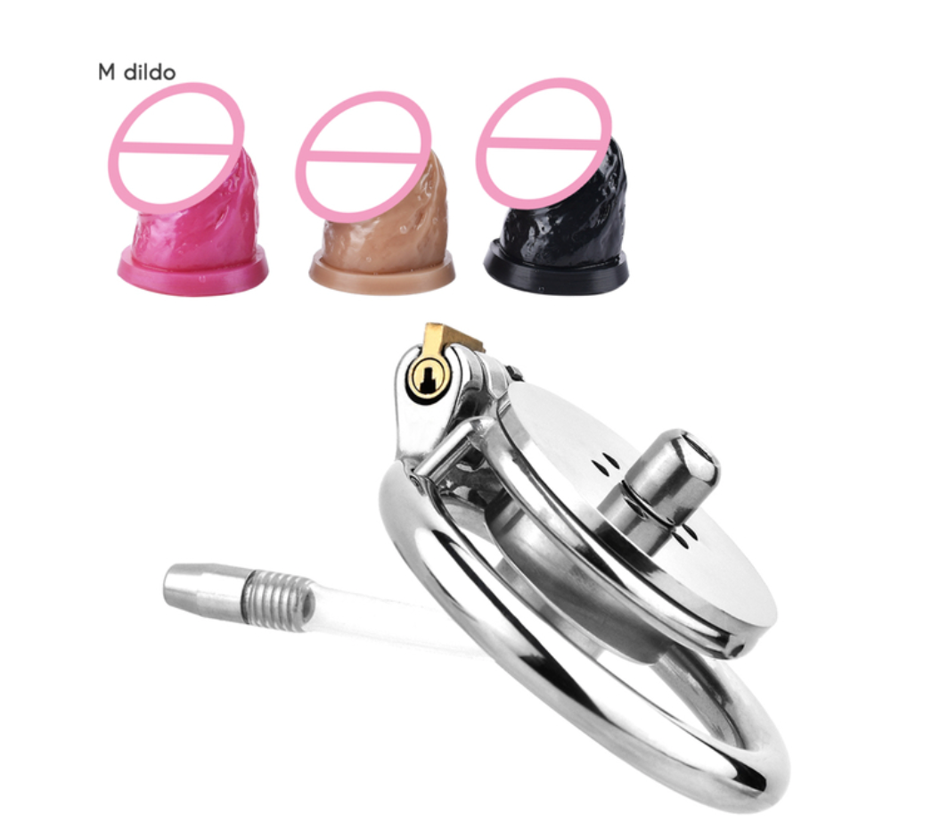 Inverted Chastity Cage with Detachable Dildo and Silicone Urethral Tube - SpikedChastity