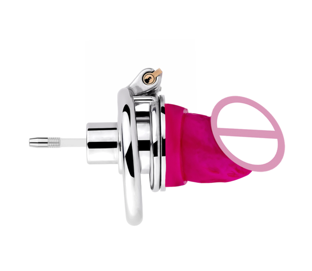 Inverted Chastity Cage with Detachable Dildo and Silicone Urethral Tube - SpikedChastity