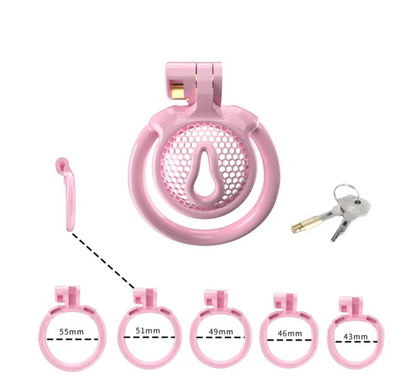 Small Pink Pussy Chastity Cage For Sissy - Includes 5 Rings - SpikedChastity