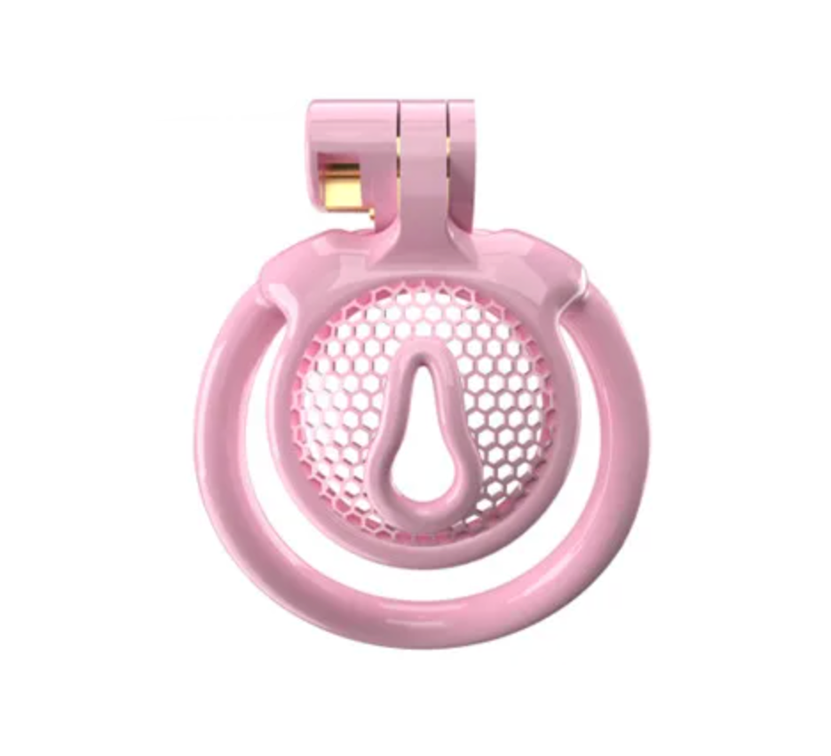 Small Pink Pussy Chastity Cage For Sissy - Includes 5 Rings - SpikedChastity